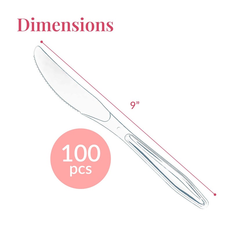 Prestee 100 Pack Plastic Silverware Knives - Heavy Duty, Clear Plastic Knives for Parties, Catering, and Events - Durable and Elegant Disposable Knife Utensils for Weddings, Dinners, and Celebrations - Image 3